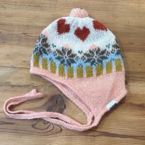 New! MOLO 6-12M Pink Alpaca Wool Bay Fair Isle Nordic Bunny Chin Tie Hat Cap